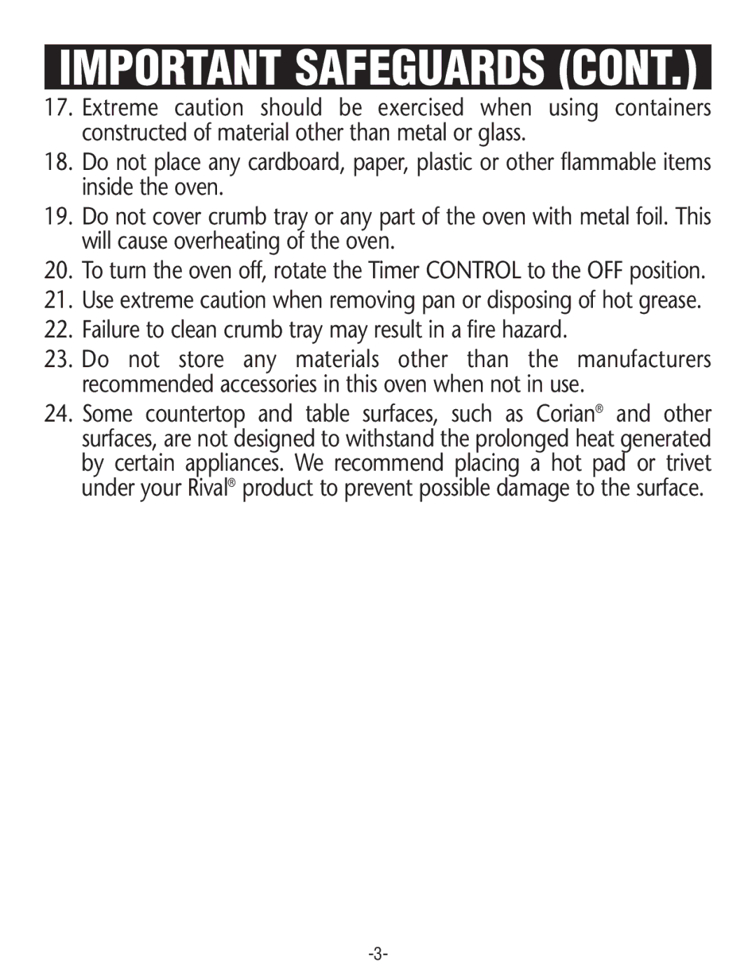 Rival CO606 manual Important Safeguards 