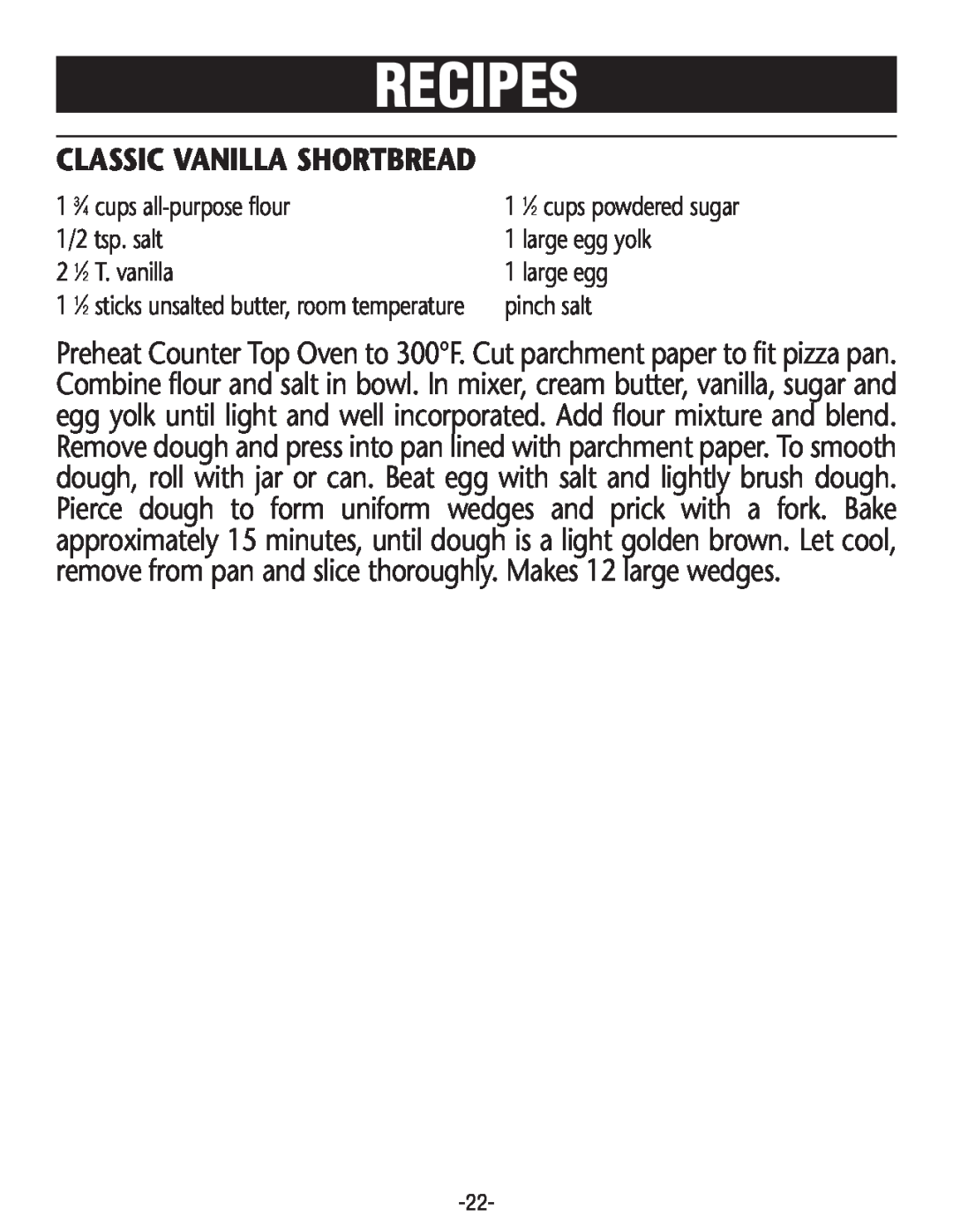 Rival CO606 manual Classic Vanilla Shortbread, Recipes 