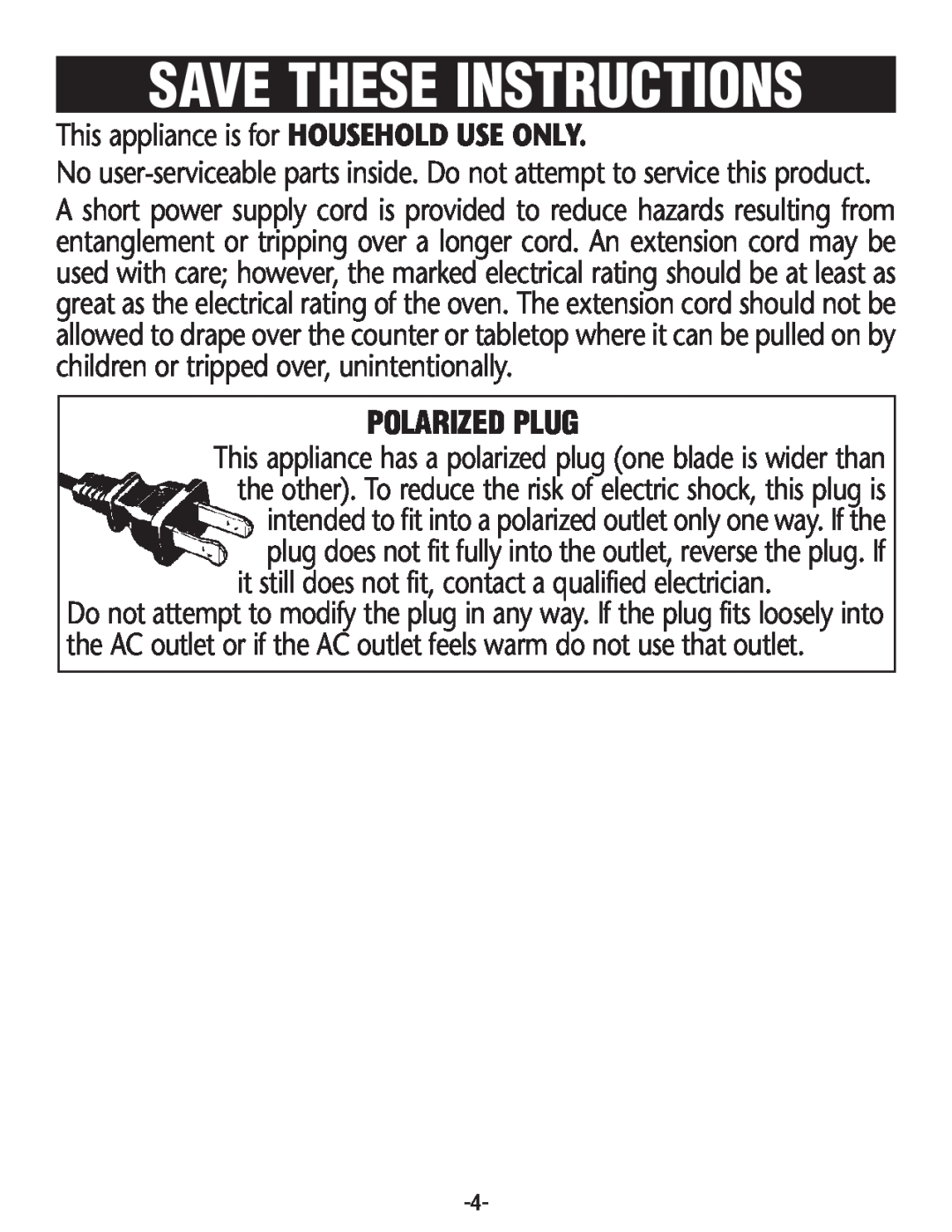 Rival CO606 manual Polarized Plug, Save These Instructions 