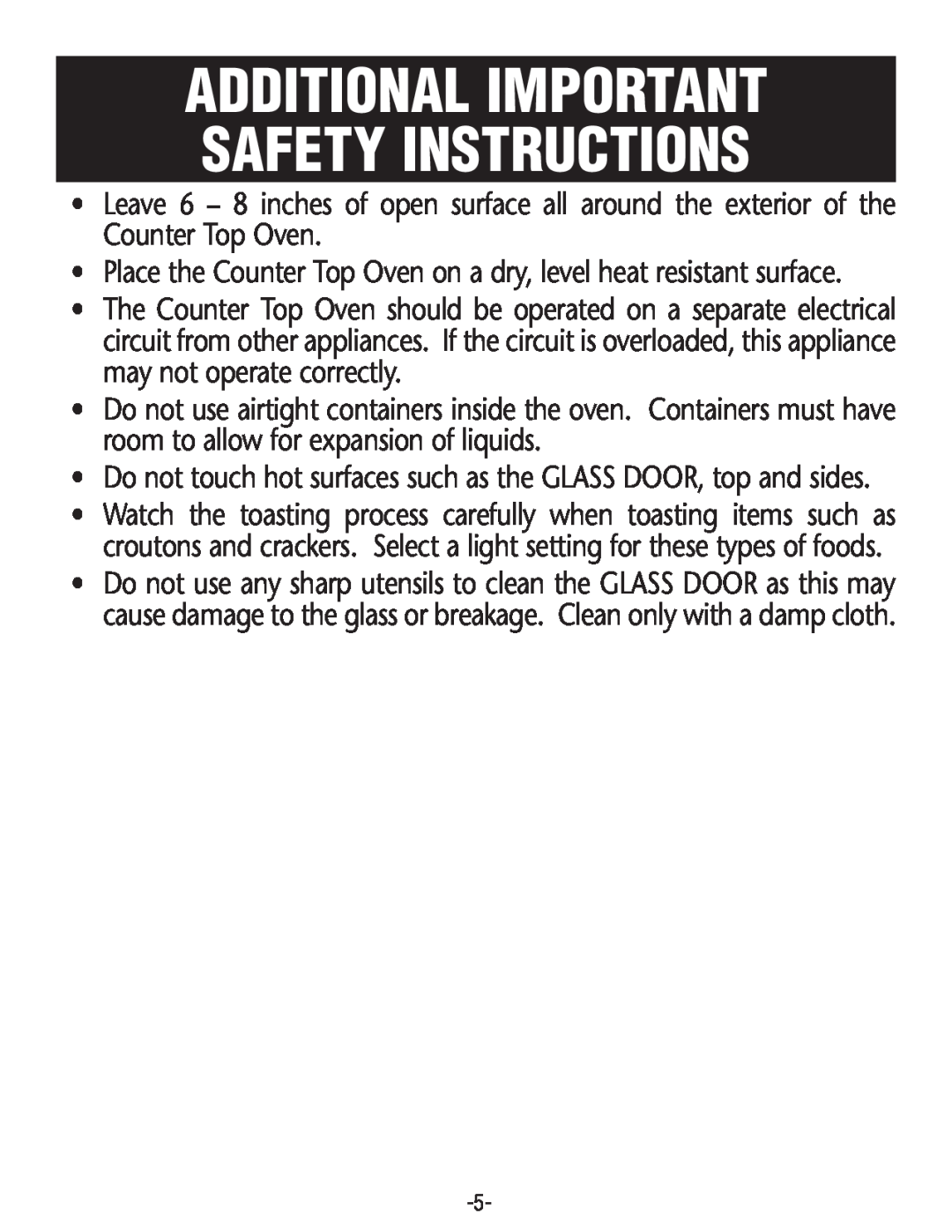 Rival CO606 manual Additional Important Safety Instructions 