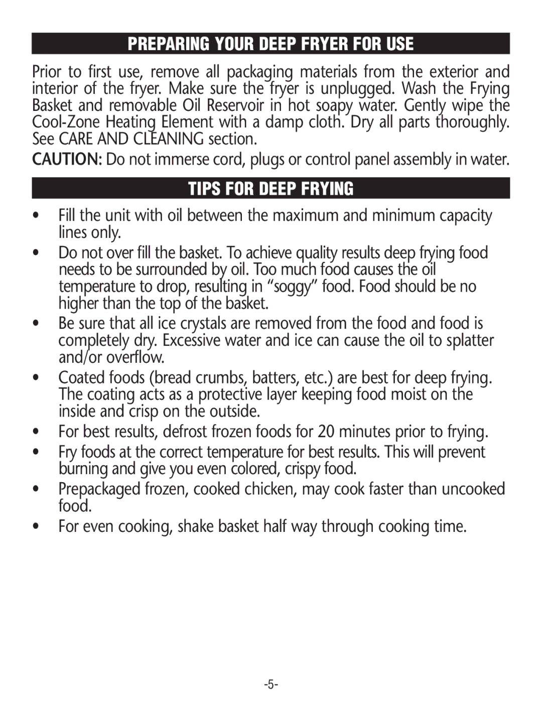 Rival CZF530 manual Preparing Your Deep Fryer for USE, Tips for Deep Frying 