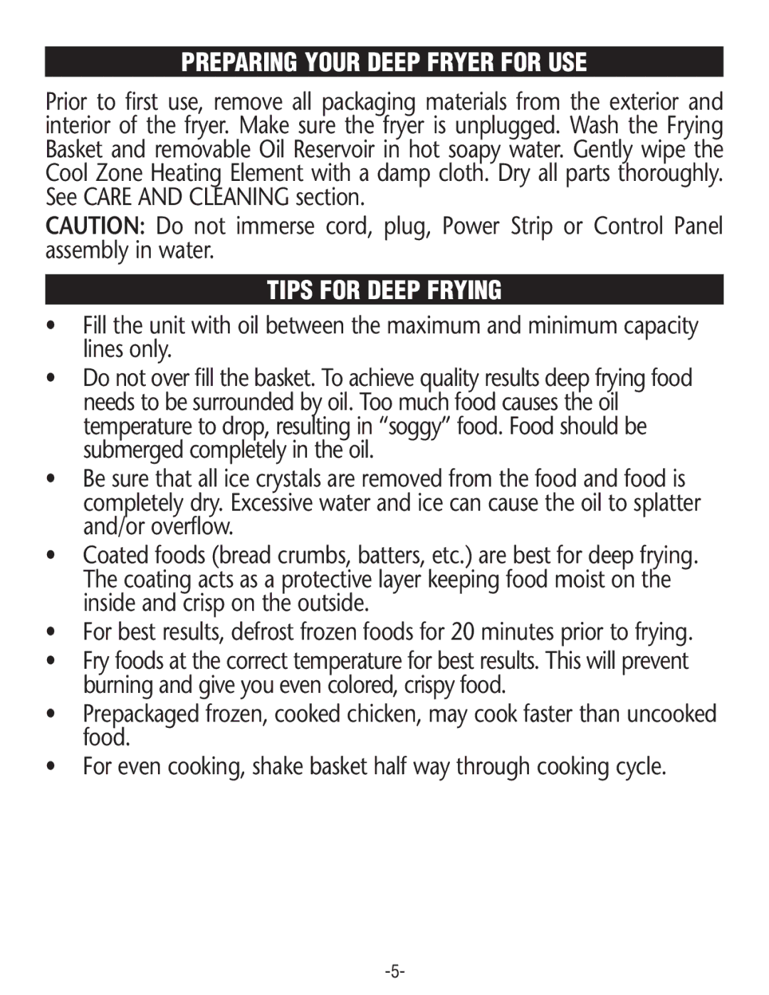 Rival CZF630 manual Preparing Your Deep Fryer for USE, Tips for Deep Frying 