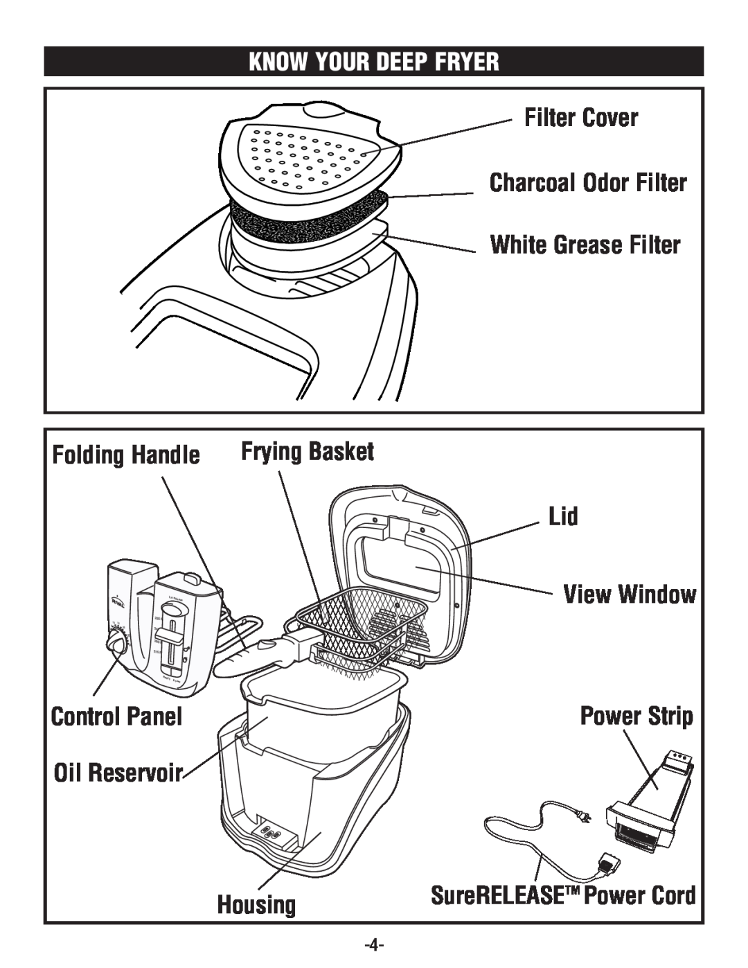 Rival CZF630 Know Your Deep Fryer, Filter Cover Charcoal Odor Filter, White Grease Filter, Folding Handle, Frying Basket 