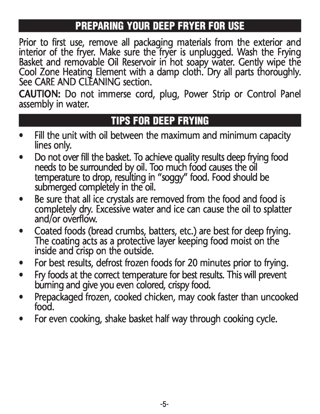 Rival CZF630 manual Preparing Your Deep Fryer For Use, Tips For Deep Frying 