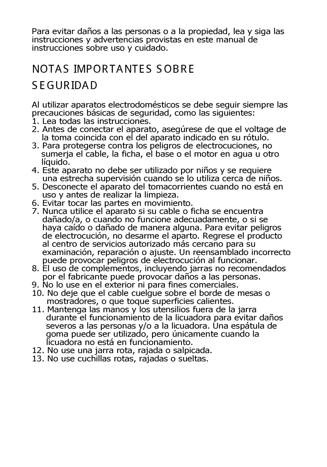 Rival DC-TB170 instruction manual Notas Importantes Sobre Seguridad 