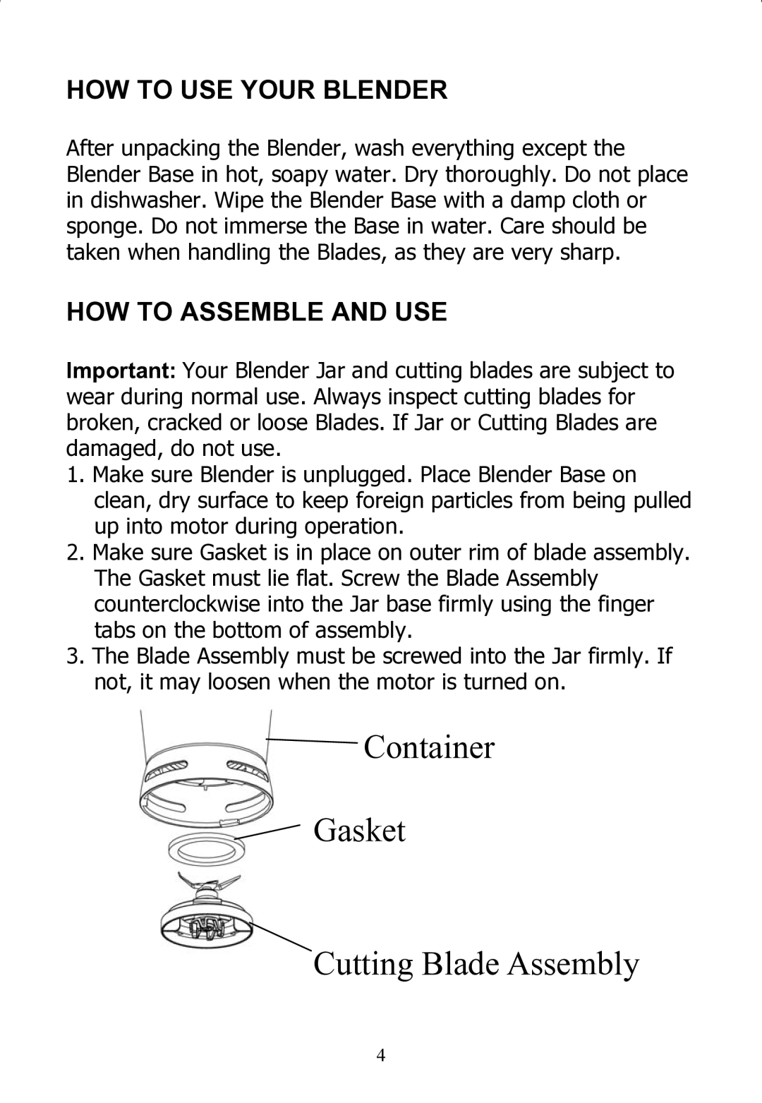 Rival DC-TB170 instruction manual HOW to USE Your Blender, HOW to Assemble and USE 