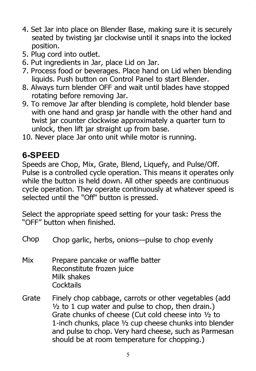 Rival DC-TB170 instruction manual Speed 