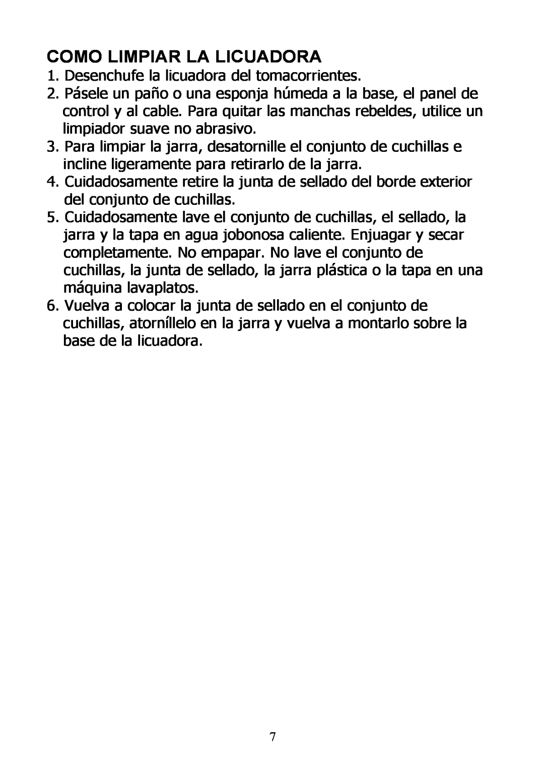 Rival DC-TB170 instruction manual Como Limpiar La Licuadora 