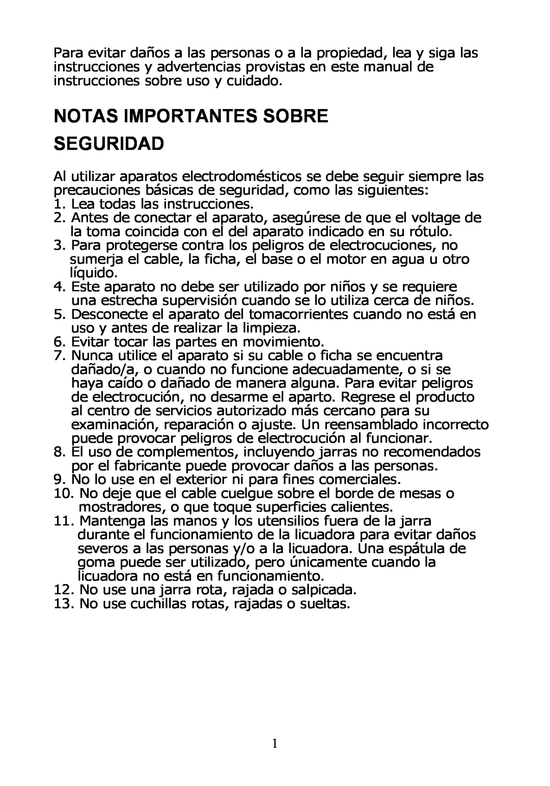 Rival DC-TB170 instruction manual Notas Importantes Sobre Seguridad 