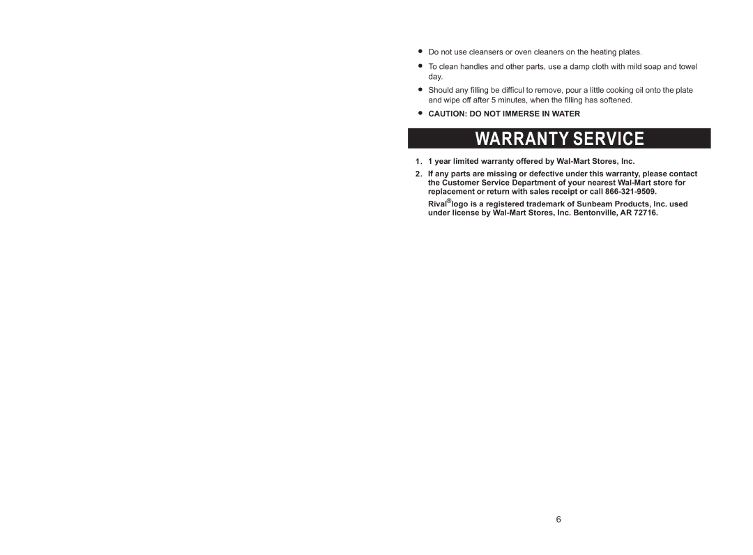 Rival DC-WM169 instruction manual Warranty Service 