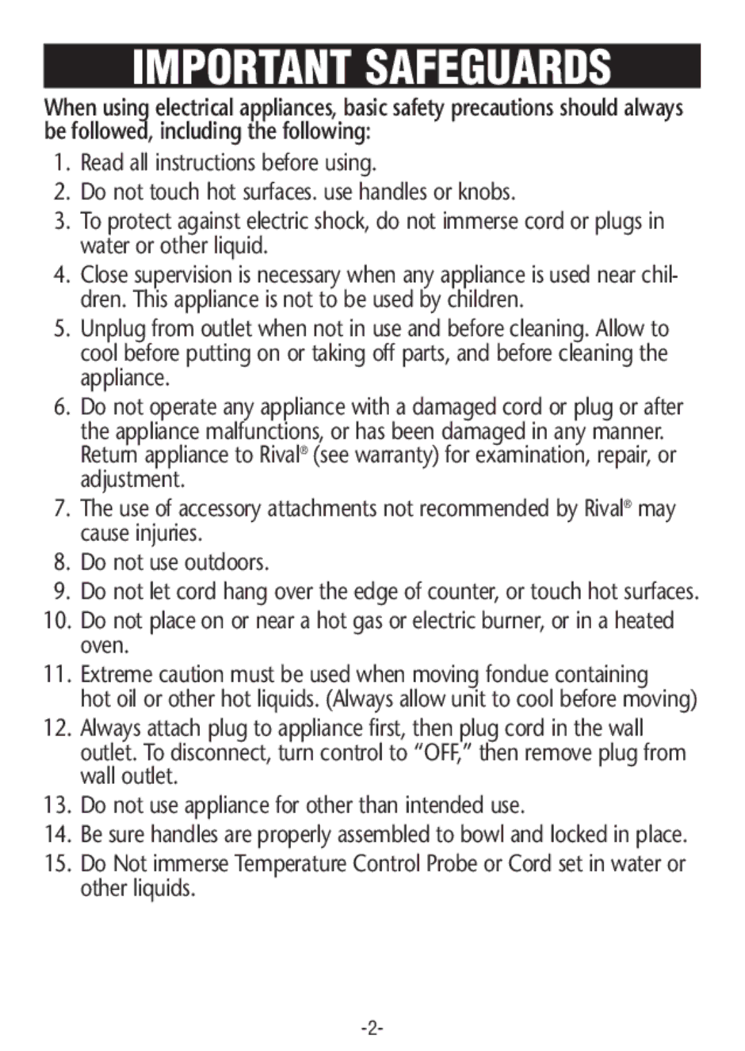 Rival FD350S CN manual Important Safeguards 