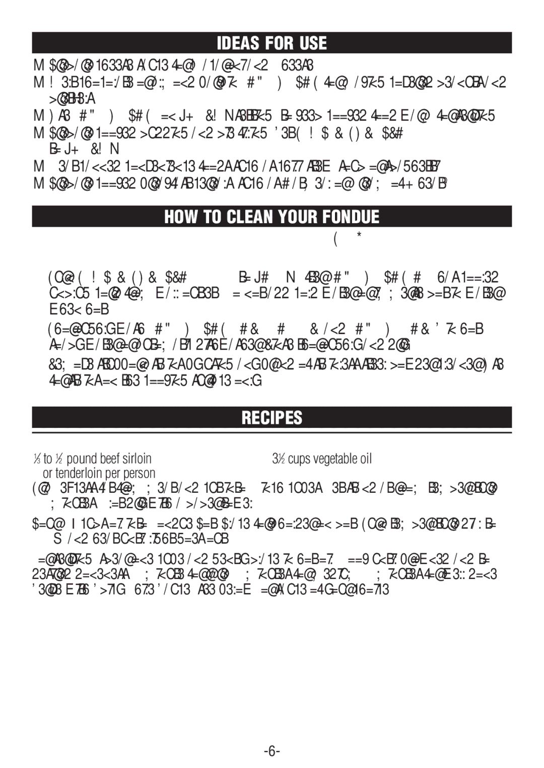 Rival FD350S CN manual Ideas for USE, HOW to Clean Your Fondue, Recipes 