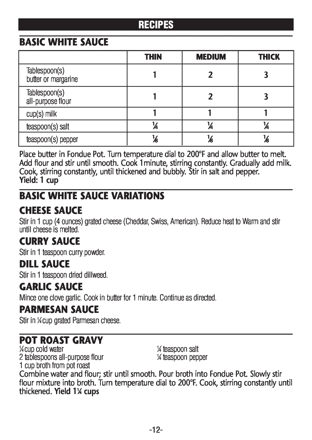 Rival FD350S CN Basic White Sauce Variations Cheese Sauce, Curry Sauce, Dill Sauce, Garlic Sauce, Parmesan Sauce, Thin 