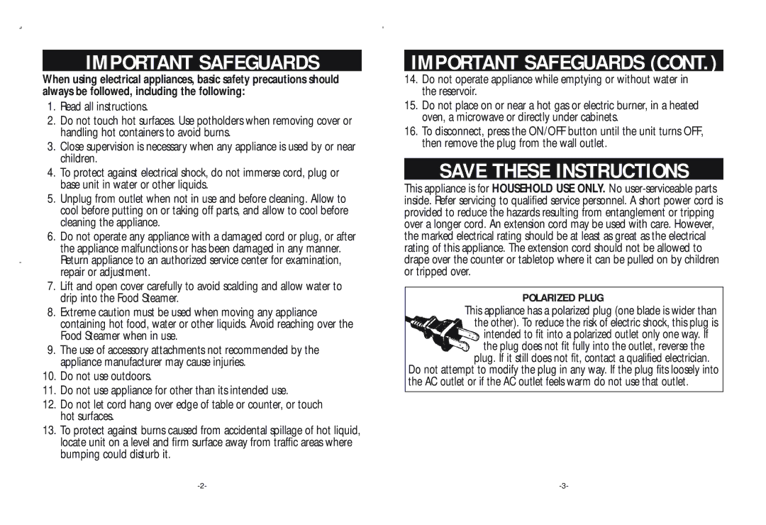 Rival FSD200 warranty Important Safeguards 