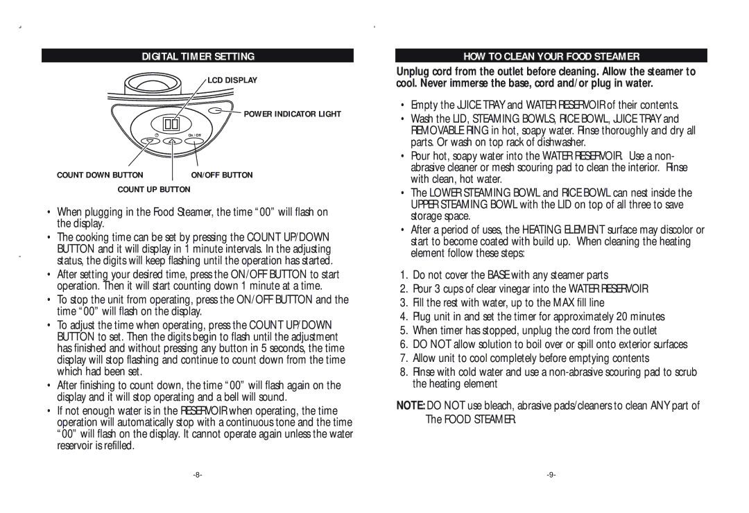 Rival FSD200 warranty Digital Timer Setting, HOW to Clean Your Food Steamer 