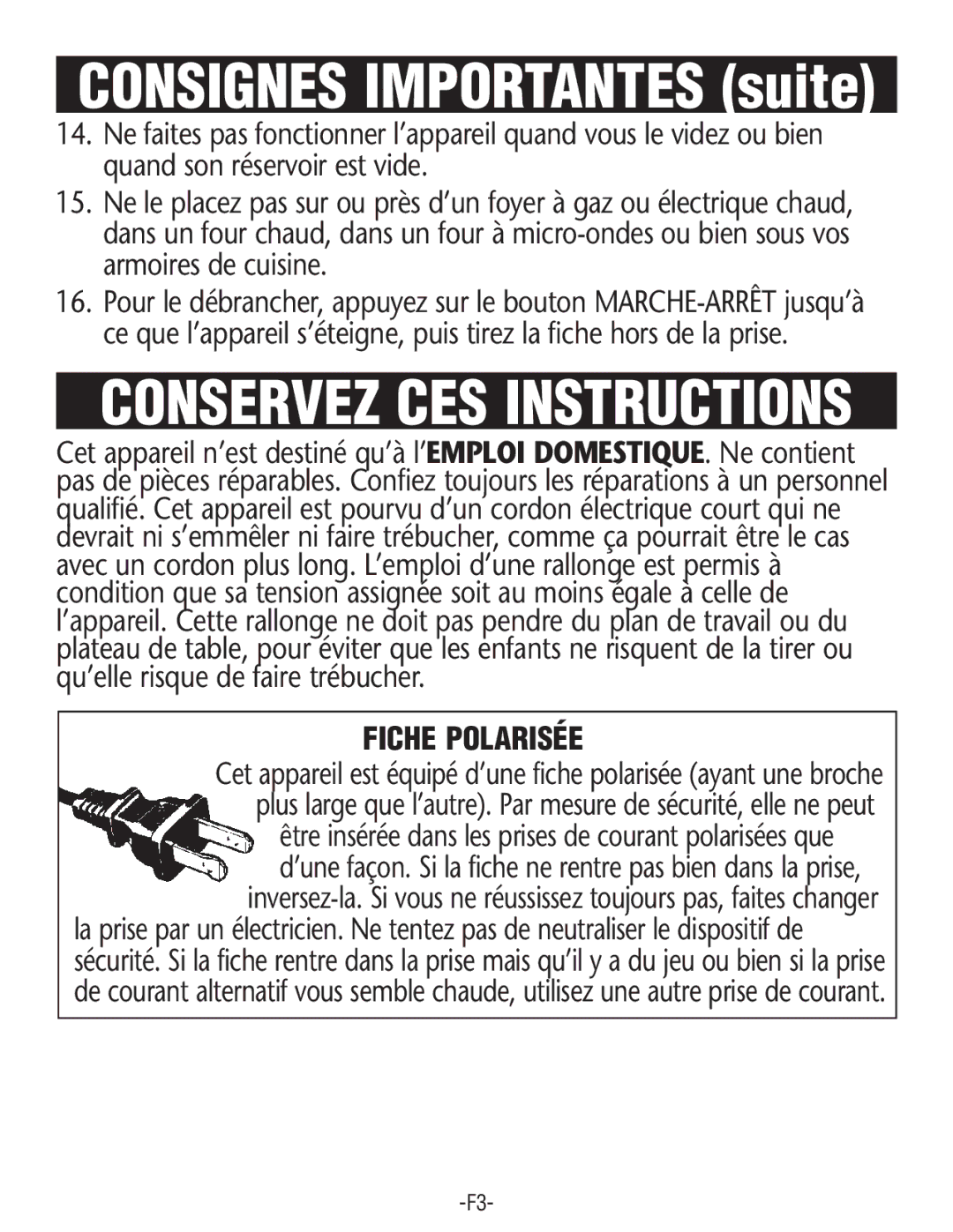 Rival FSD201 manual Conservez CES Instructions 