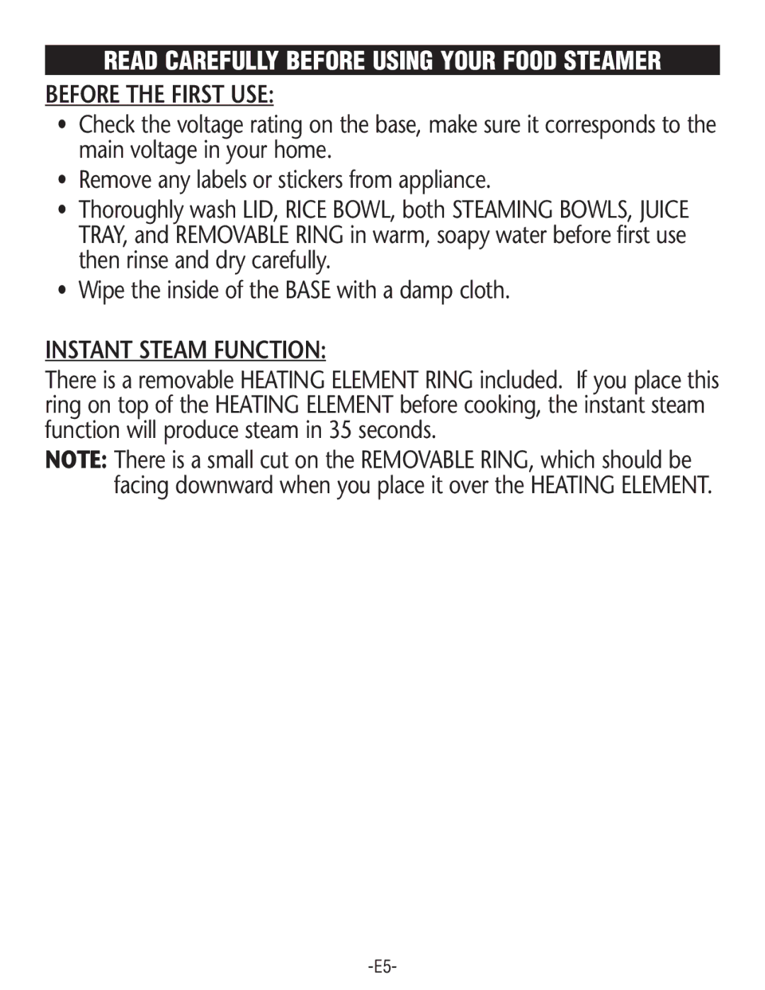 Rival FSD201 manual Before the First USE, Instant Steam Function 