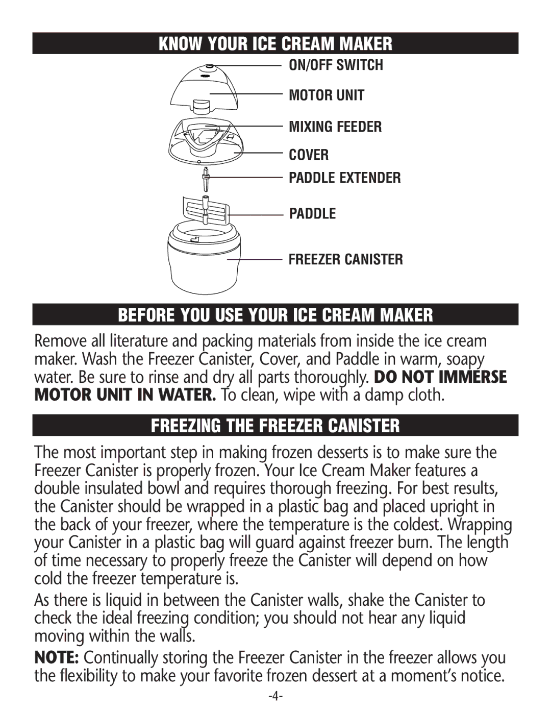 Rival GC8101, GC8151 manual Know Your ICE Cream Maker, Before YOU USE Your ICE Cream Maker, Freezing the Freezer Canister 