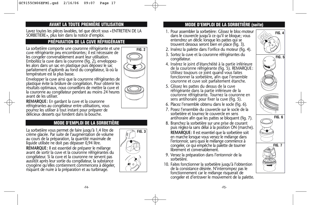 Rival GC9155-CN Avant LA Toute Première Utilisation, Préparation DE LA Cuve Réfrigérante, Mode D’EMPLOI DE LA Sorbetière 