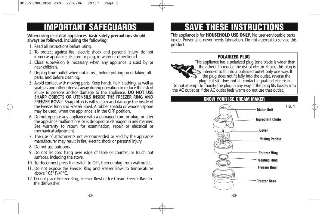 Rival GC9155-CN manual Read all instructions before using, Know Your ICE Cream Maker 