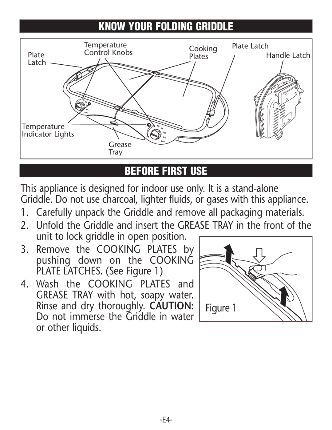 Rival GRF405M manual Know Your Folding Griddle, Before First USE 