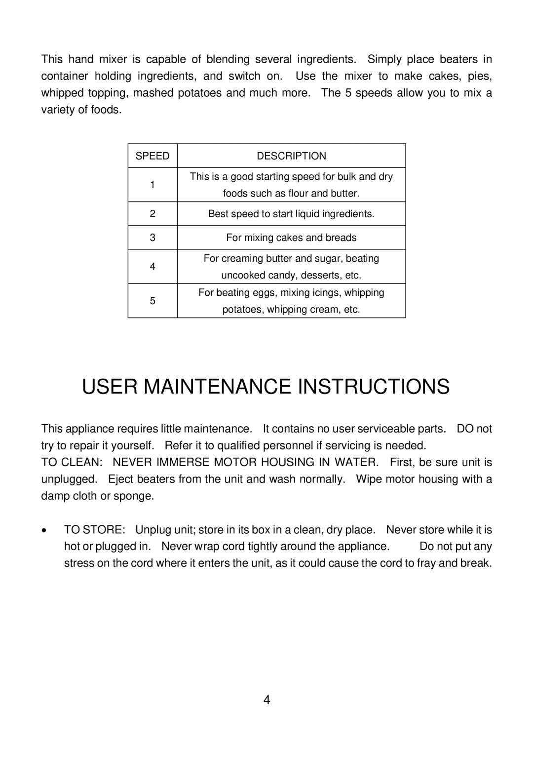 Rival HM-708 manual User Maintenance Instructions 