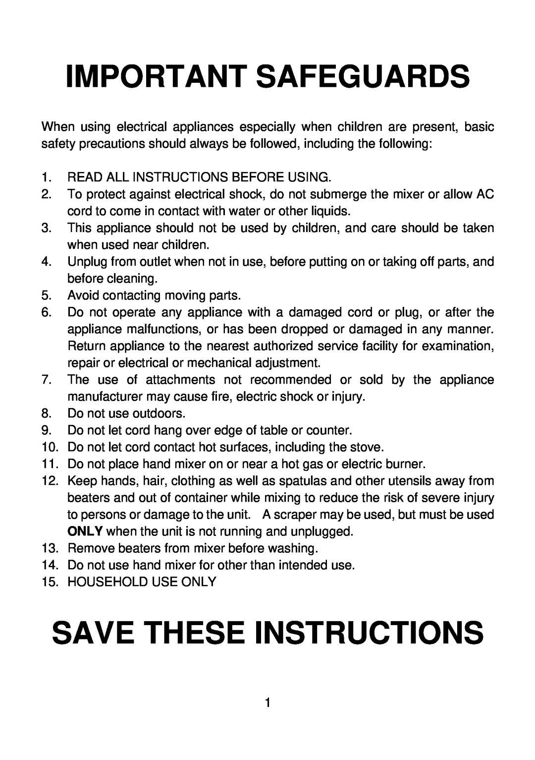 Rival HM-708 manual Important Safeguards, Save These Instructions 