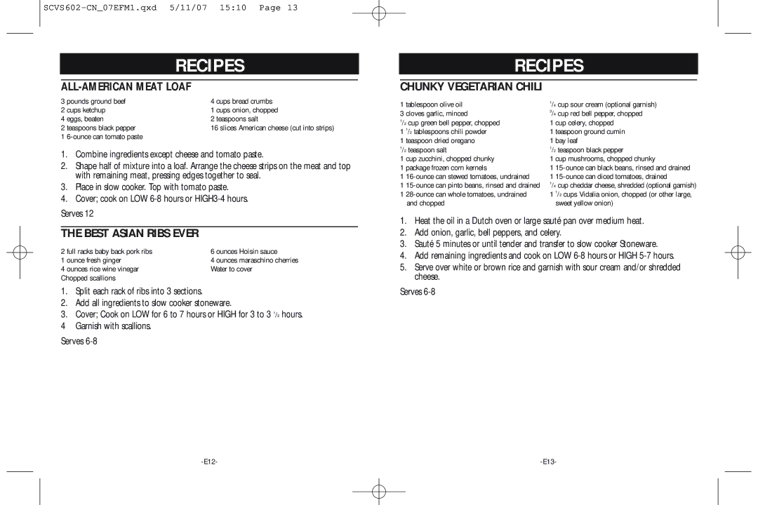 Rival Portable Slow Cooker warranty ALL-AMERICAN Meat Loaf, Chunky Vegetarian Chili, Best Asian Ribs Ever 