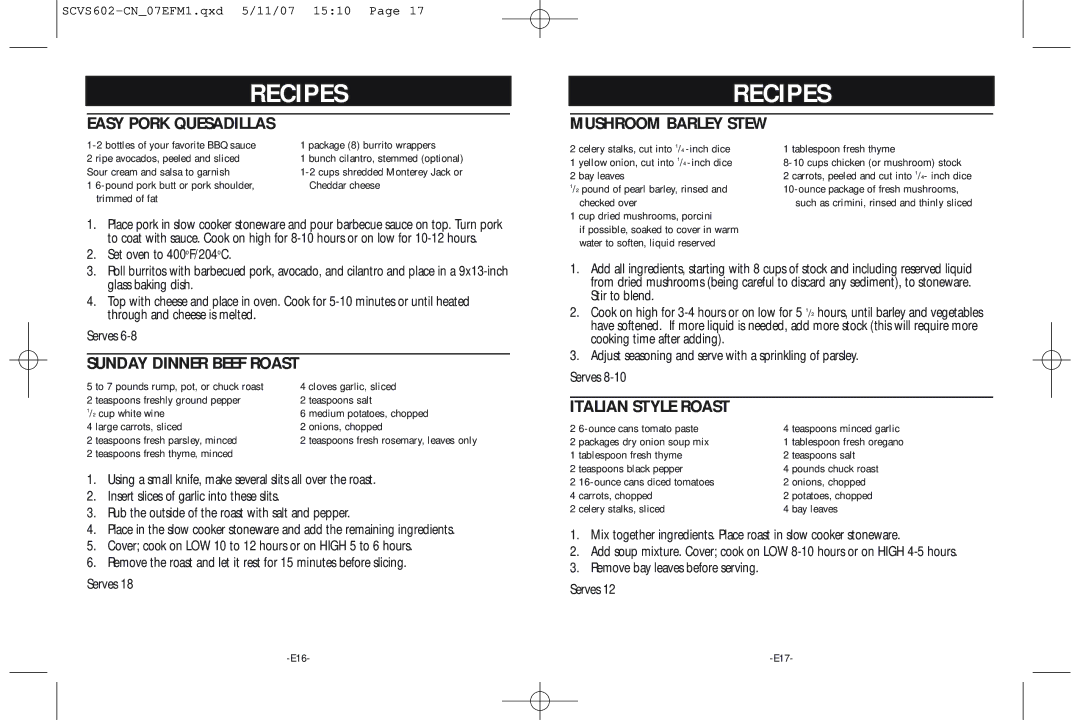 Rival Portable Slow Cooker Easy Pork Quesadillas, Mushroom Barley Stew, Sunday Dinner Beef Roast, Italian Style Roast 