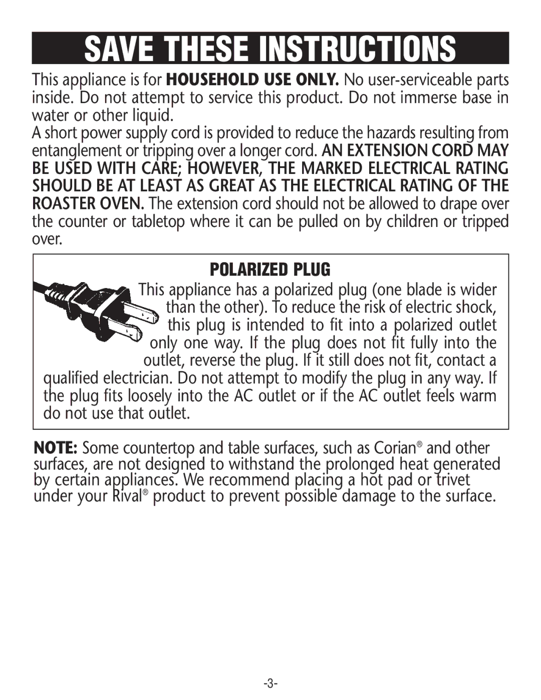 Rival R0180BR-C, R0188BR manual Polarized Plug 