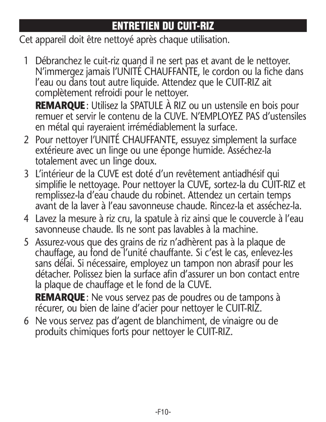 Rival RC100, RC101 manual Entretien DU CUIT-RIZ, Cet appareil doit être nettoyé après chaque utilisation 