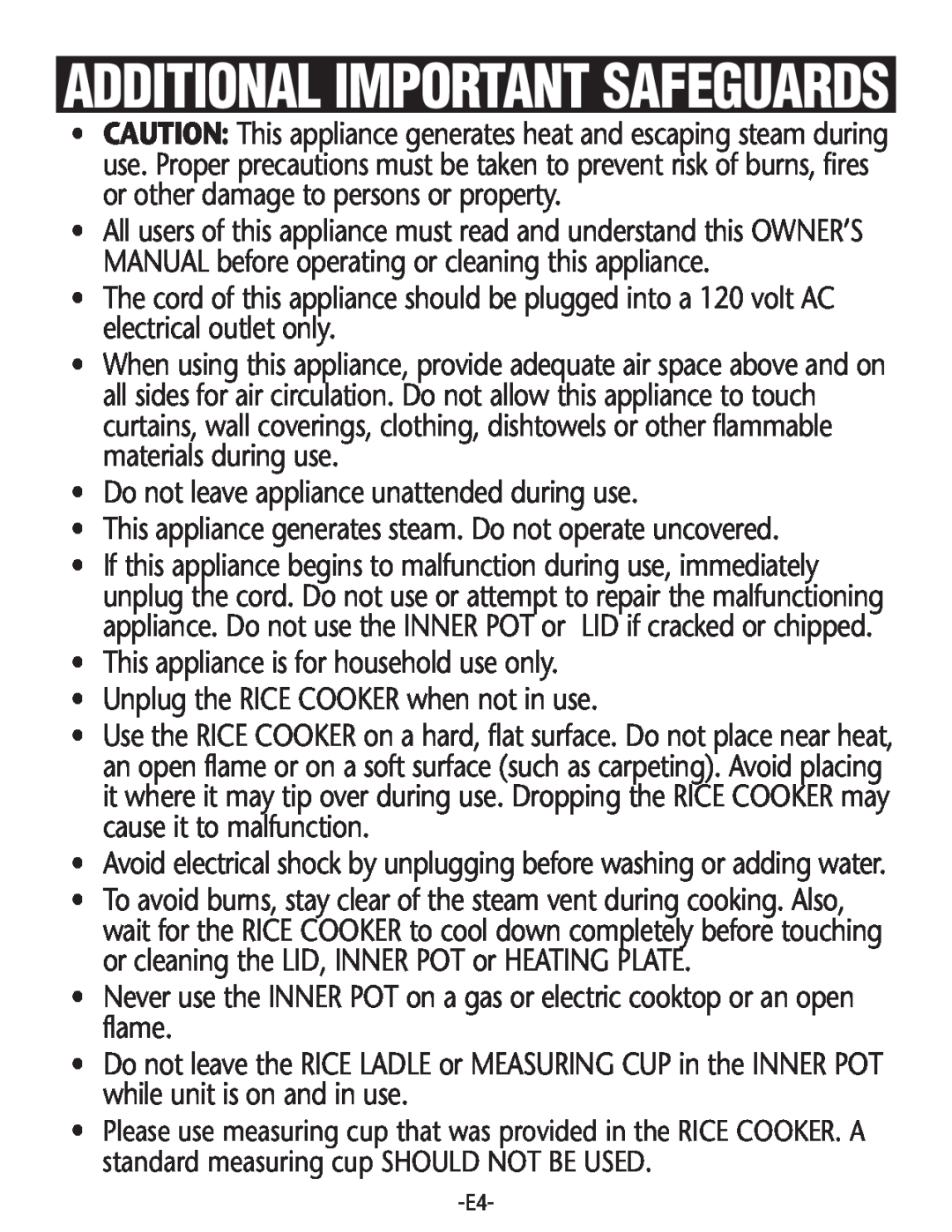 Rival RC100, RC101 manual Additional Importantsafeguards 
