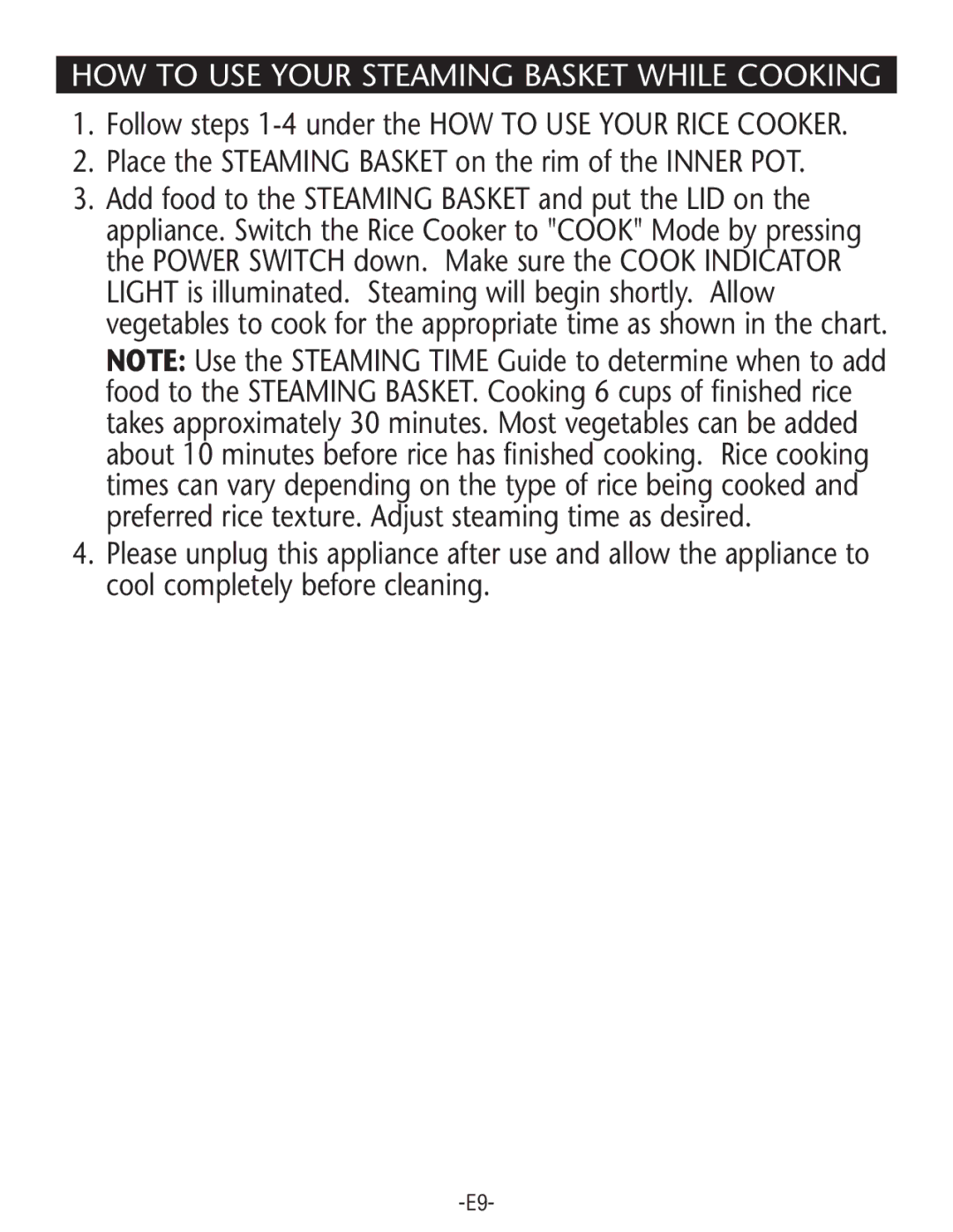 Rival RC61-CN manual HOW to USE Your Steaming Basket While Cooking 