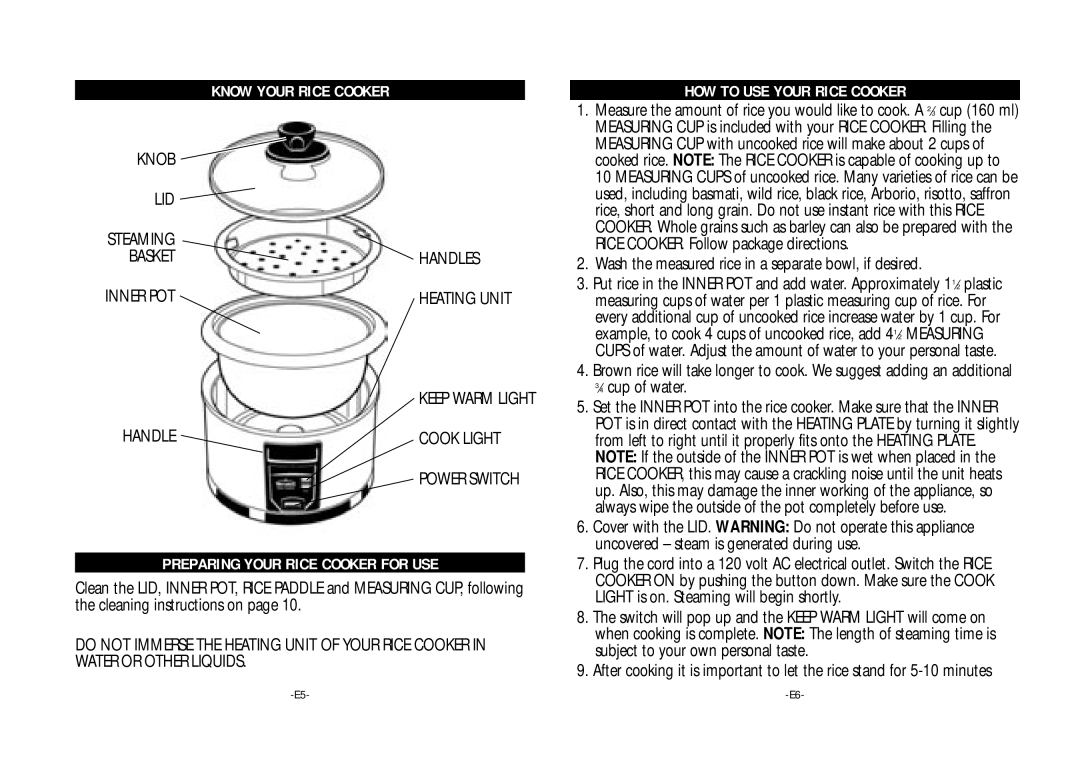 Rival RCS200 instruction manual Know Your Rice Cooker, Preparing Your Rice Cooker for USE, HOW to USE Your Rice Cooker 