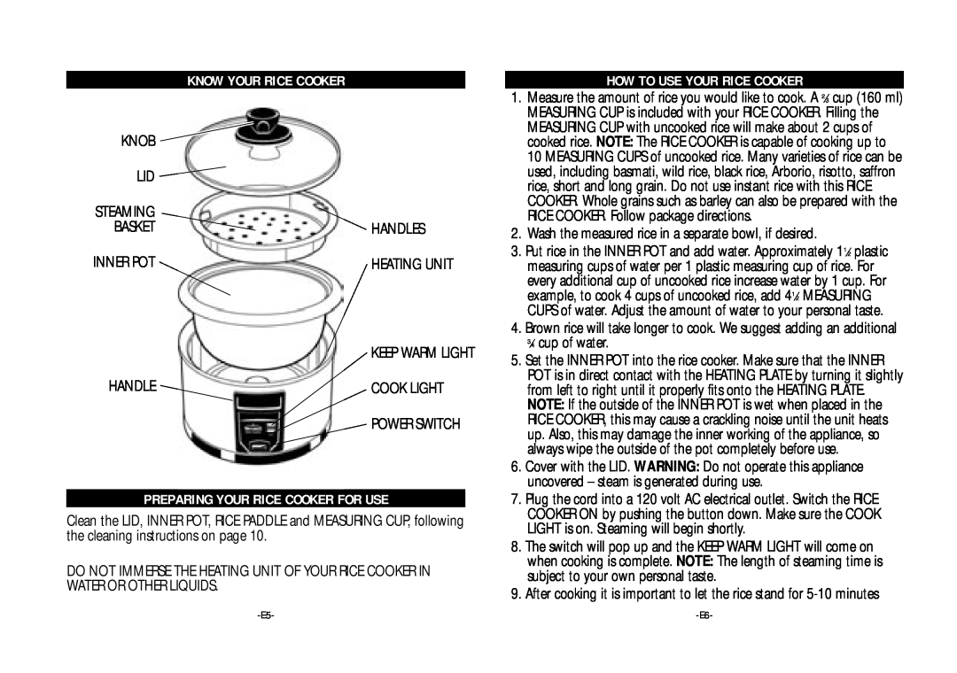 Rival RCS200 instruction manual Know Your Rice Cooker, Preparing Your Rice Cooker For Use, How To Use Your Rice Cooker 