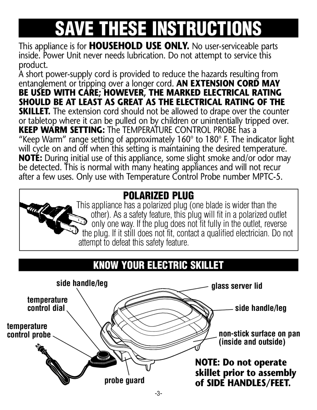 Rival S12 G manual Polarized Plug, Know Your Electric Skillet 