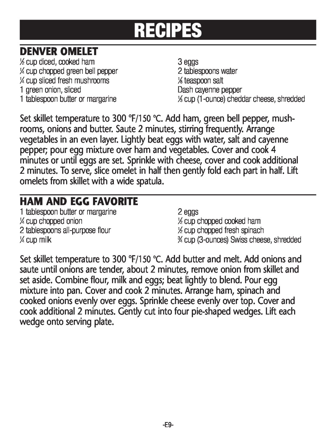 Rival S160 manual Recipes, Denver Omelet, Ham And Egg Favorite 