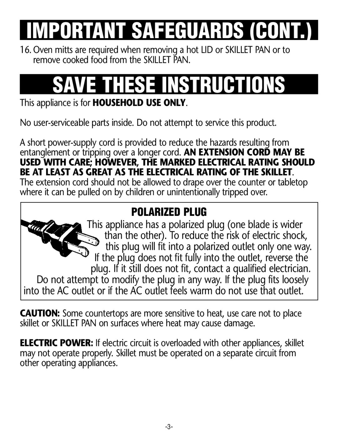 Rival S16RB manual Important Safeguards 