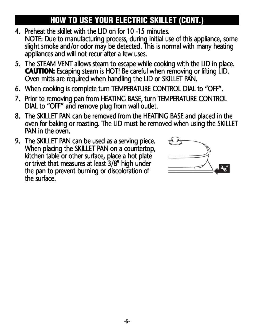 Rival S16RB manual How To Use Your Electric Skillet Cont 