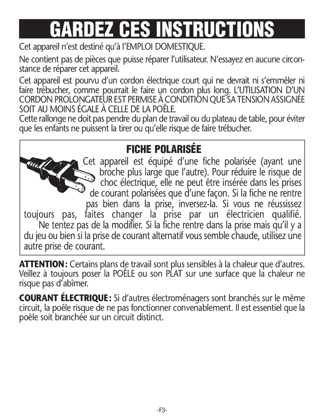 Rival S16SG-CN manual Gardez CES Instructions 