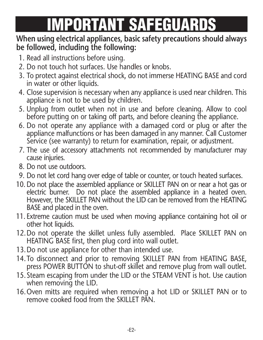 Rival S16SG-CN manual Important Safeguards 