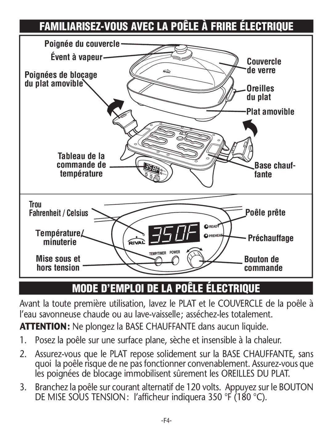 Rival S16SG-CN manual Mode D’EMPLOI DE LA Poêle Électrique, FAMILIARISEZ-VOUS Avec LA Poêle À Frire Électrique 