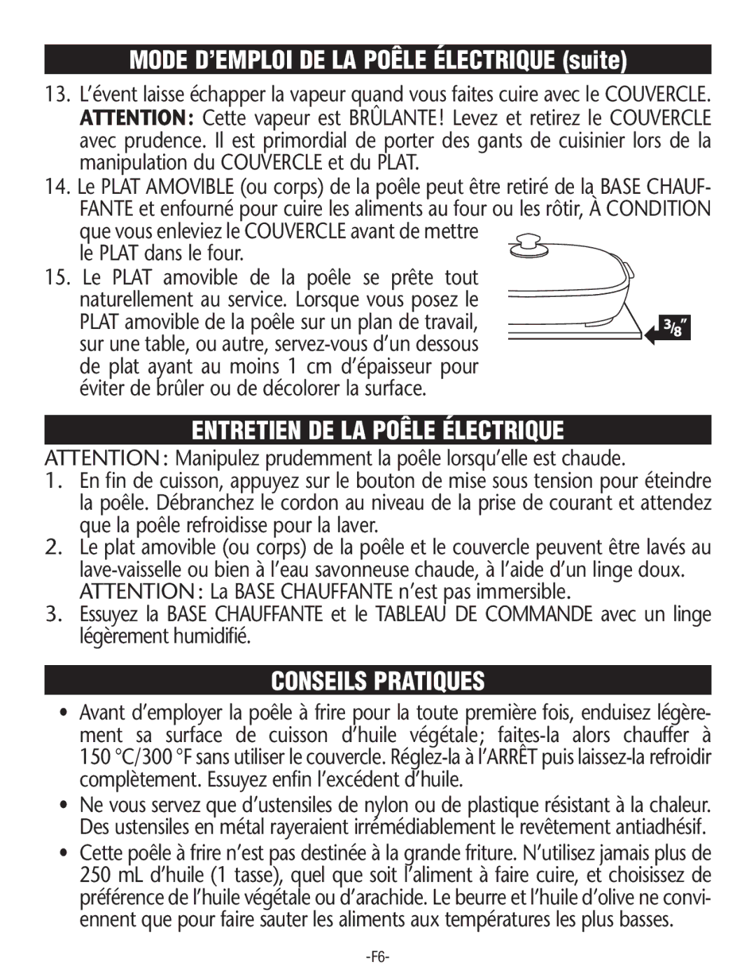 Rival S16SG-CN manual Entretien DE LA Poêle Électrique, Conseils Pratiques 