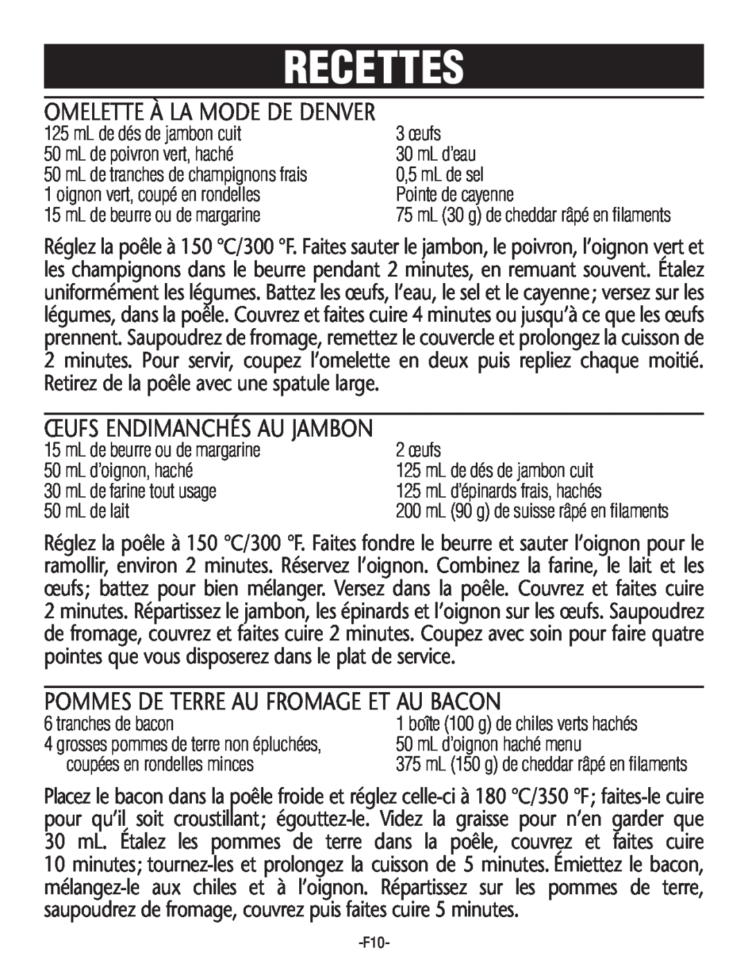 Rival S16SG-CN Omelette À La Mode De Denver, Œufs Endimanchés Au Jambon, Pommes De Terre Au Fromage Et Au Bacon, Recettes 