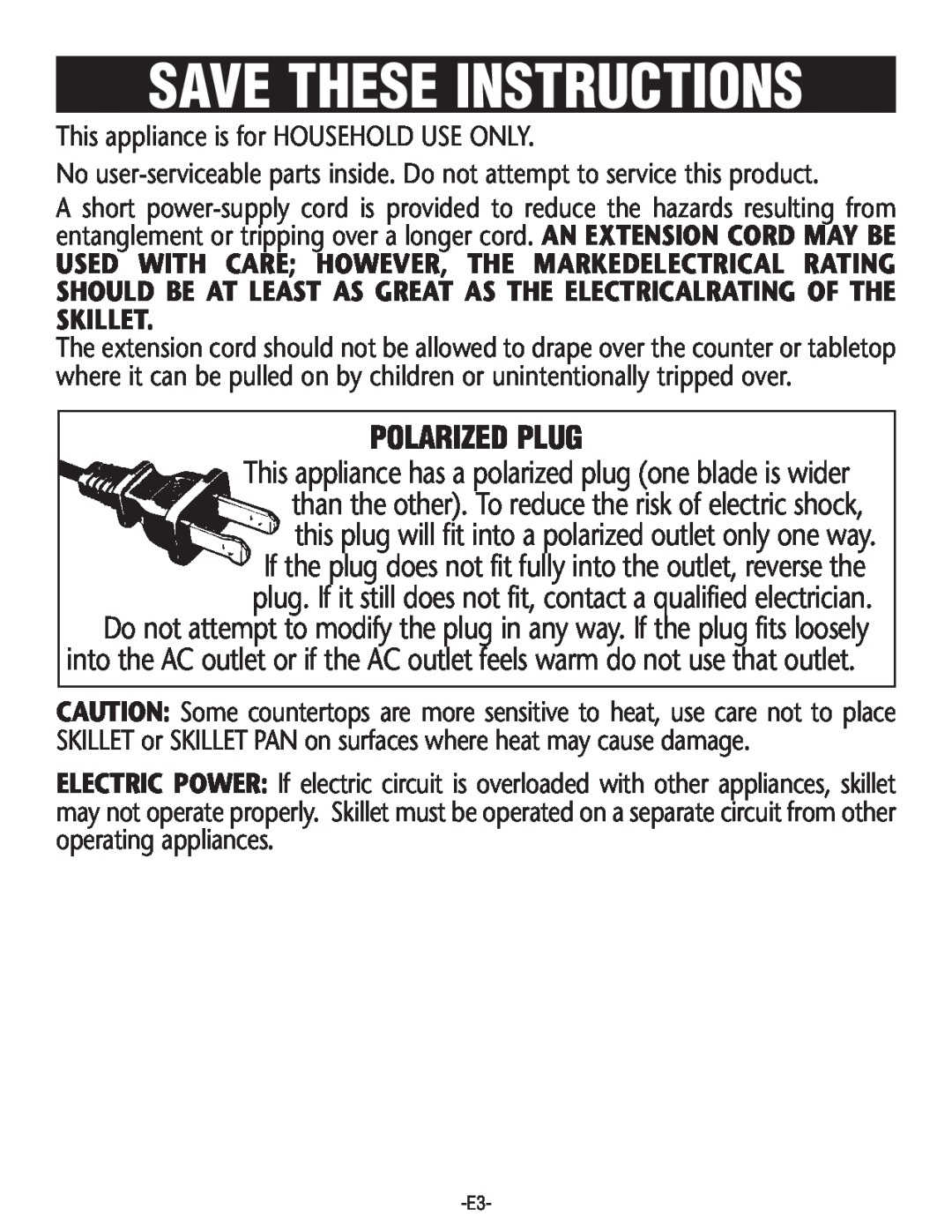 Rival S16SG-CN manual Save These Instructions, Polarized Plug 