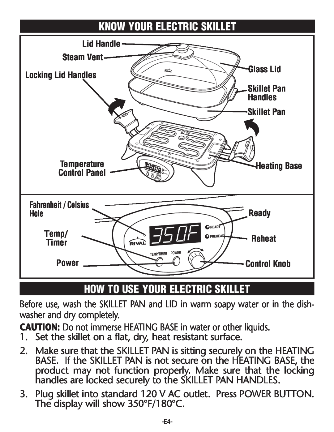 Rival S16SG-CN manual Know Your Electric Skillet, How To Use Your Electric Skillet 