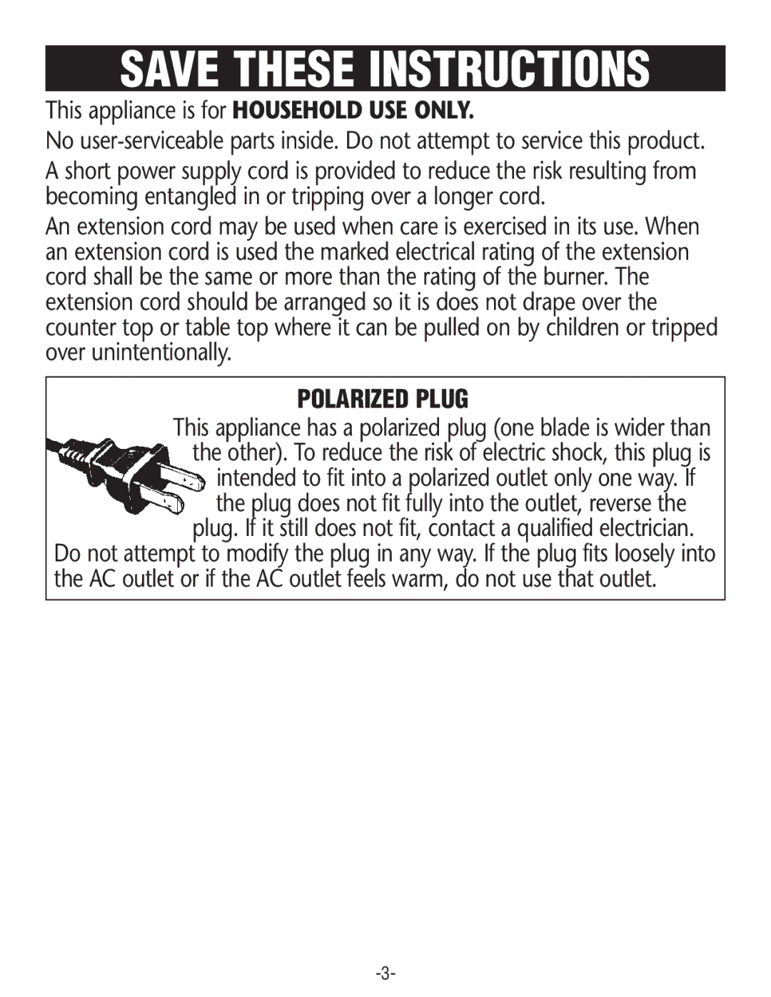 Rival SB150 manual Polarized Plug 