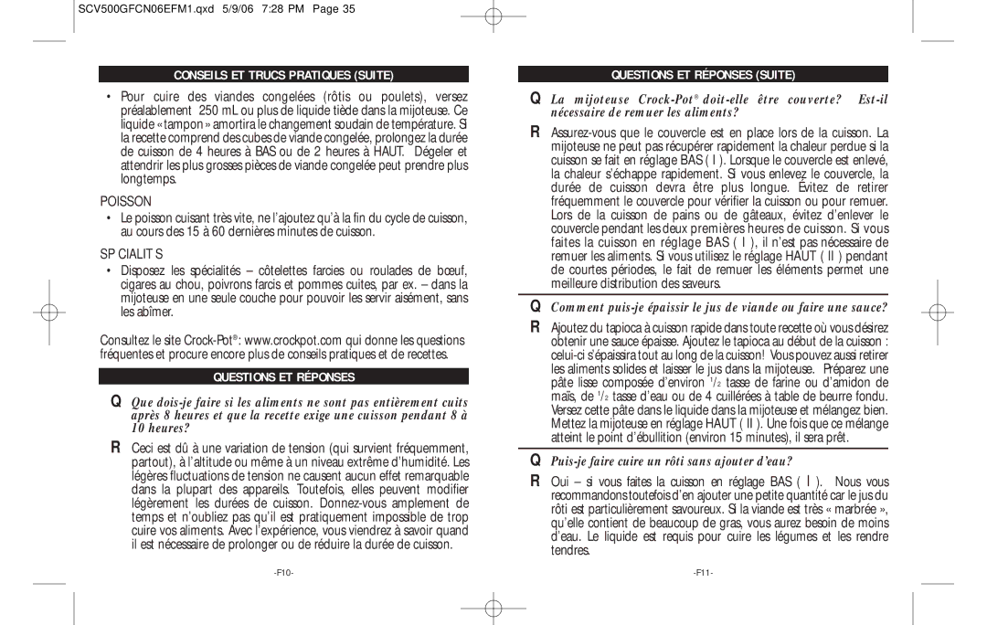 Rival SCV500GF-CN warranty Poisson, Spécialités, Questions ET Réponses Suite 