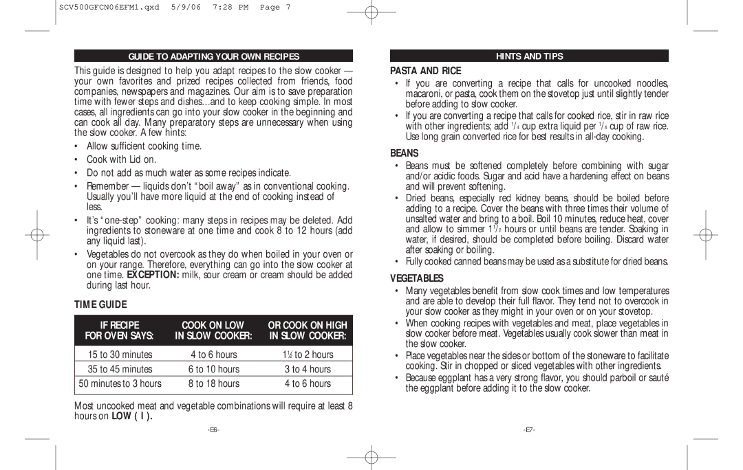 Rival SCV500GF-CN warranty Guide to Adapting Your OWN Recipes, Hints and Tips 