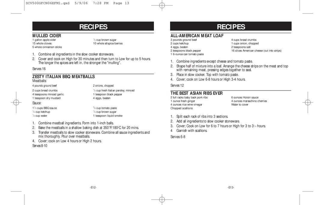 Rival SCV500GF-CN warranty Mulled Cider, Zesty Italian BBQ Meatballs, ALL-AMERICAN Meat Loaf, Best Asian Ribs Ever 